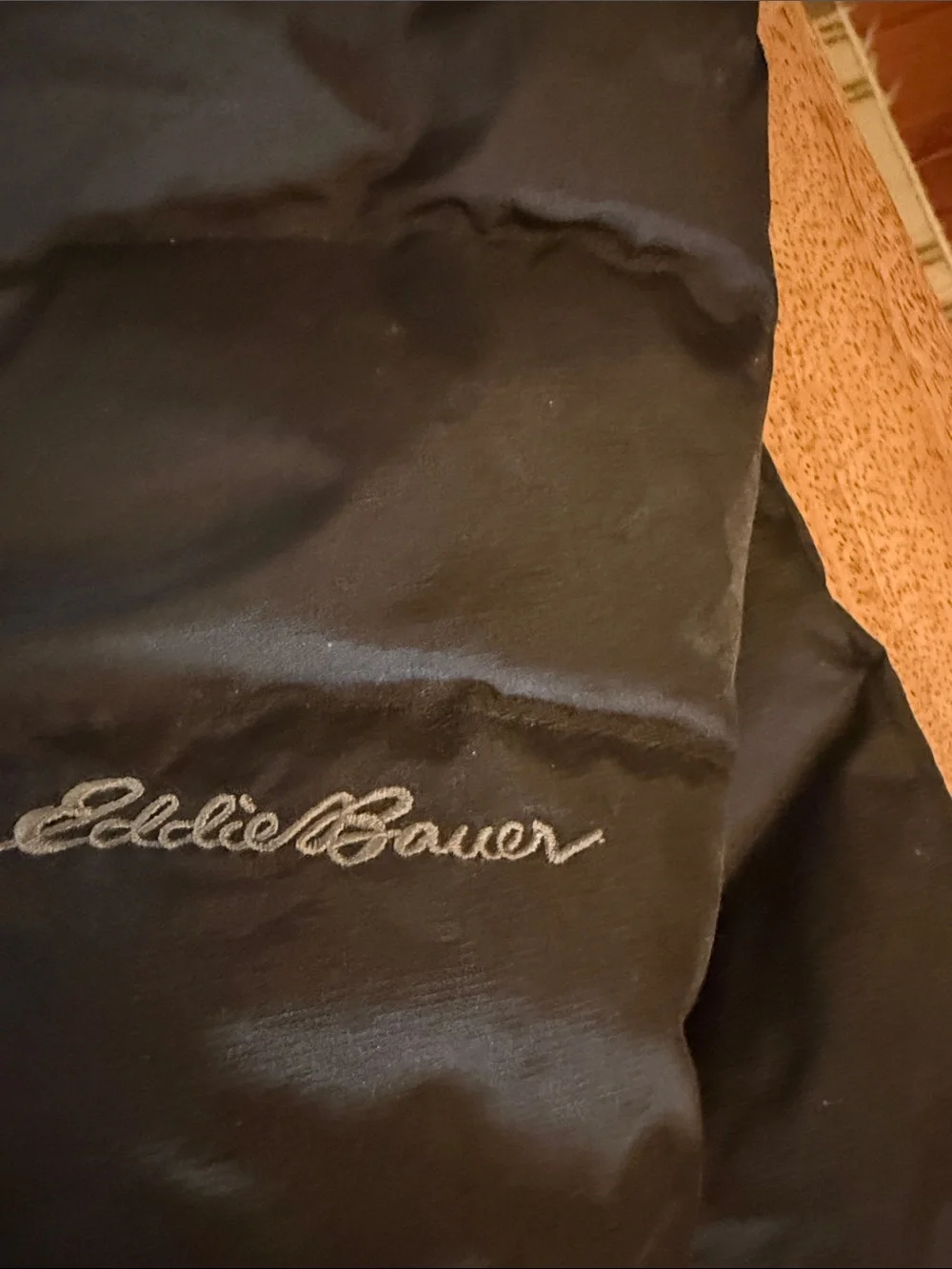 Eddie Bauer Black Long Hooded Quilted Coat with Faux Fur Hood Trim
